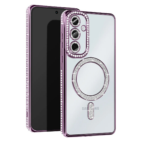 Avizar Coque Diamant pour Samsung Galaxy A35 MagSafe Contour Strass Violet