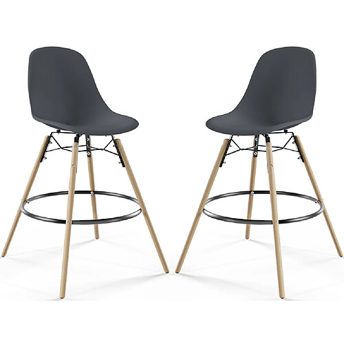 ICONIK INTERIOR Tabouret de Bar - Design Scandinave - Pieds en Bois - Lot de 2 - Skögur Gris foncé