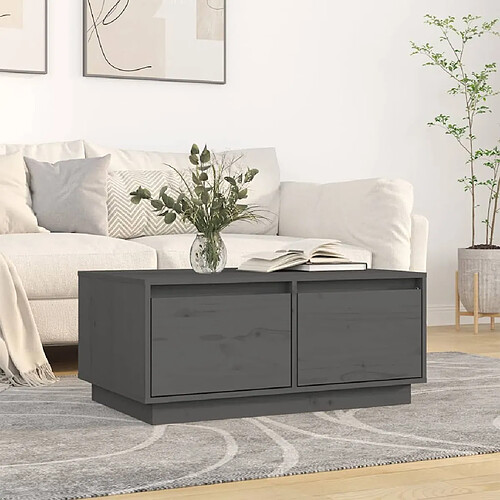 vidaXL Table basse Gris 80x50x35 cm Bois massif de pin