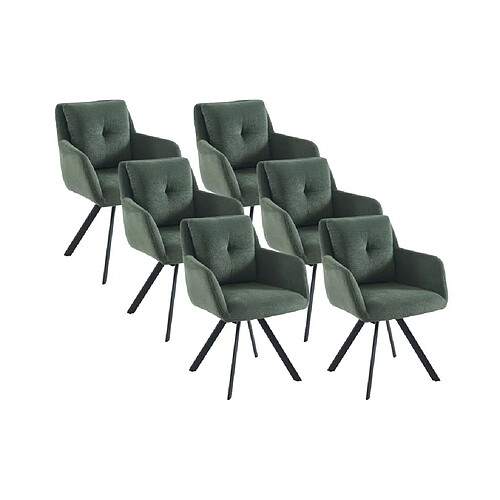 Vente-Unique Lot de 6 chaises avec accoudoirs en tissu et métal noir - Vert - ZOLEVY