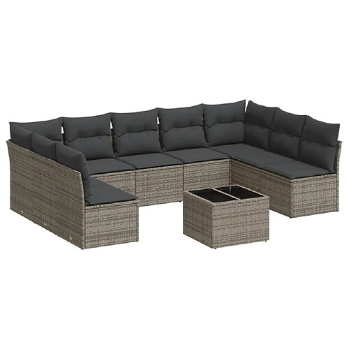 Maison Chic Salon de jardin avec coussins 10 pcs | Ensemble de Table et chaises | Mobilier d'Extérieur gris résine tressée -GKD31994