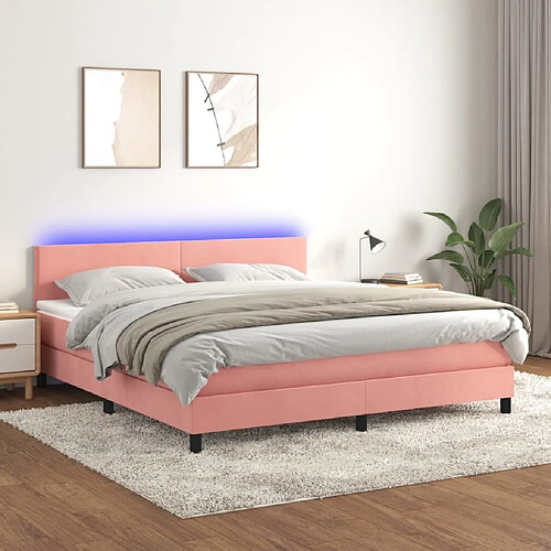 Sommier à lattes LED,Cadre à lattes de lit avec matelas pour Adulte Rose 160x200cm Velours -MN83579