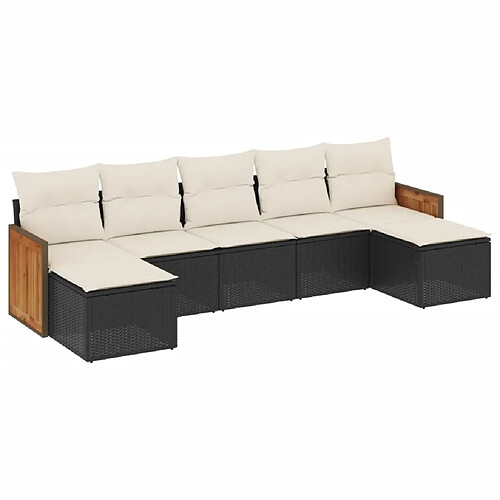 Maison Chic Ensemble Tables et chaises d'extérieur 7pcs avec coussins,Salon de jardin noir résine tressée -GKD655235