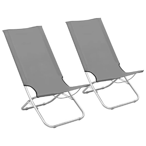 vidaXL Chaises de plage pliables lot de 2 Gris Tissu