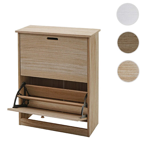 Mendler Meuble à chaussures HWC-K45, armoire à chaussures, 81x60x25cm 2 abattants, MDF en paulownia ~ brun naturel