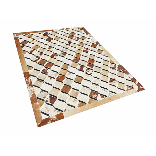 Beliani Tapis patchwork en cuir marron 160 x 230 cm SERINOVA