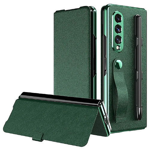 Etui en PU texture litchi, magnétique avec support vert pour votre Samsung Galaxy Z Fold3 5G