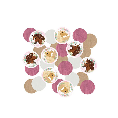 CONFETTIS PAPIER ROND PONEY CHEVAUX FLEURS 14G