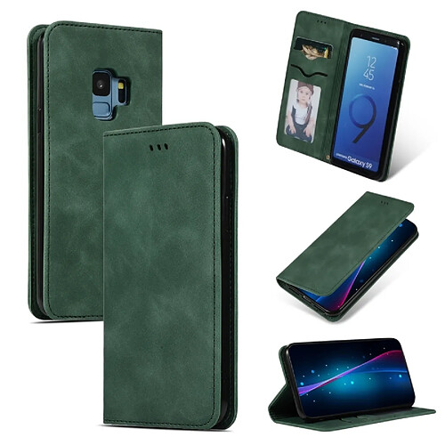 Wewoo Housse Coque Etui en cuir avec rabat horizontal magnétique Business Skin Feel pour Samsung Galaxy S9 vert armée