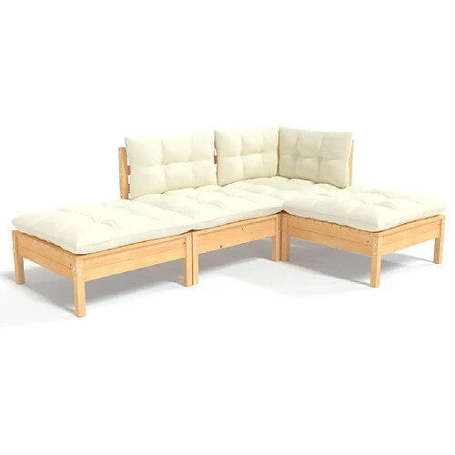 Maison Chic Salon de jardin 4 pcs + coussins - Mobilier/Meubles de jardin - Table et chaises d'extérieur crème bois de pin massif -MN38962