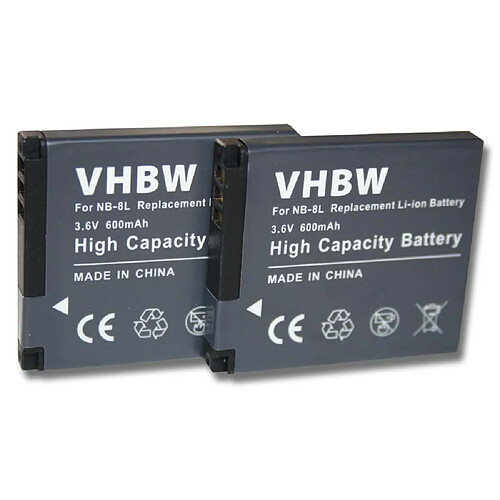 vhbw 2x batterie remplacement pour Canon NB-8L pour appareil photo APRN (600mAh, 3,6V, Li-ion)