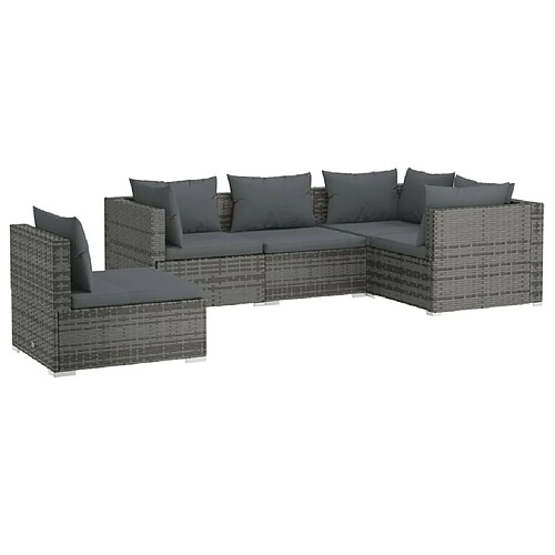 Maison Chic Salon de jardin 5 pcs + coussins - Mobilier/Meubles de jardin - Table et chaises d'extérieur Résine tressée Gris -MN99550