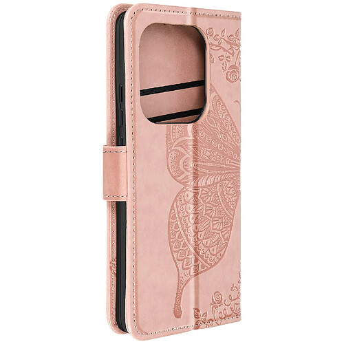 Avizar Étui Papillon Mandala pour Redmi Note 13 Pro Portefeuille Dragonne Rose Champagne