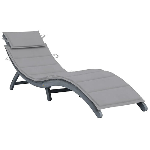 vidaXL Chaise longue avec coussin Gris Bois d'acacia solide