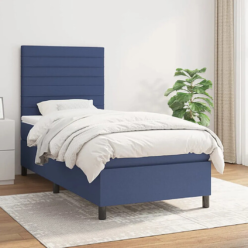 vidaXL Sommier à lattes de lit avec matelas Bleu 90x200 cm Tissu