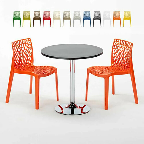 Grand Soleil Table Ronde Noir et 2 Chaises Colorées P