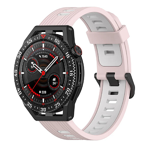 22MM Bracelet de montre rayé en silicone, Bracelet de montre, Accessoires pour Huawei Watch GT3 SE ( rose blanc )