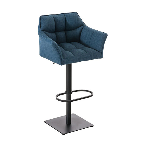 Decoshop26 Tabouret de bar chaise haute de comptoir couture carrées assise en tissu bleu cadre en métal noir 10_0004693