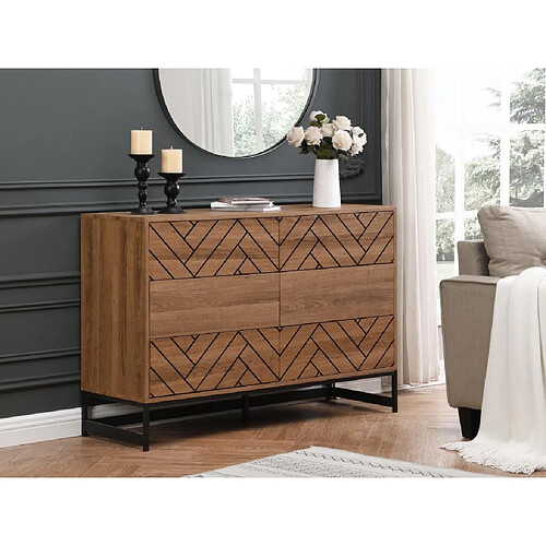 Vente-Unique Commode 6 tiroirs - MDF et acier - Coloris : Naturel et noir - CARATANA