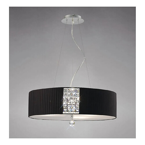 Luminaire Center Suspension Evelyn rond avec Abat jour noir 5 Ampoules chrome poli/cristal