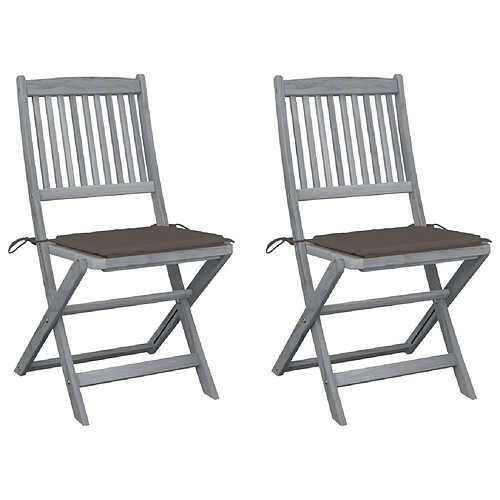 vidaXL Chaises pliables d'extérieur lot de 2 et coussins Bois d'acacia