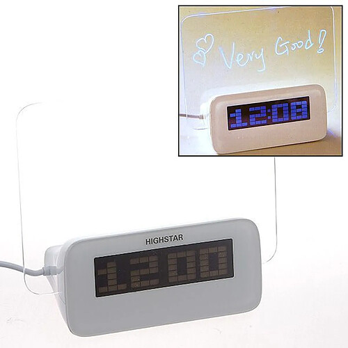 Réveil Alarme LED Horloge Digitale Panneau Message Mémo 4 Port USB Hub