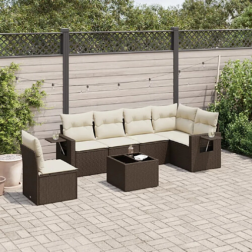 vidaXL Salon de jardin avec coussins 7 pcs marron résine tressée