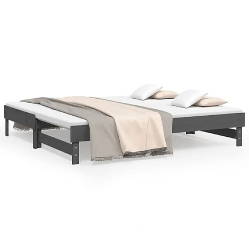 Maison Chic Lit d'appoint Gris 2x(90x190)cm,Lit coulissant Lit de repos Bois de pin massif -GKD56115