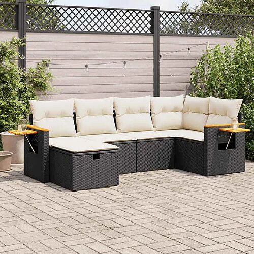 vidaXL Salon de jardin 6 pcs avec coussins noir résine tressée