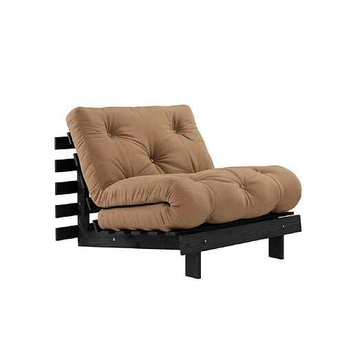 Inside 75 Fauteuil convertible futon ROOTS pin laqué noir matelas 90 x 200 cm coloris moka