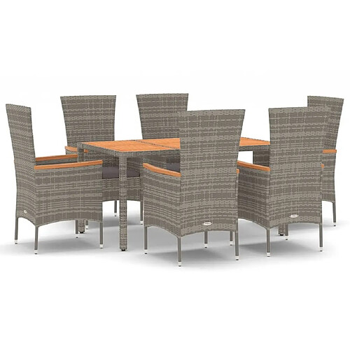 Maison Chic Mobilier à dîner 7 pcs de jardin avec coussins - Ensemble table et chaises d'extérieur - Salon/Mobilier de jardin classique gris rotin -MN34390