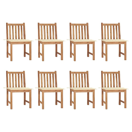 vidaXL Chaises de jardin lot de 8 avec coussins Bois de teck massif