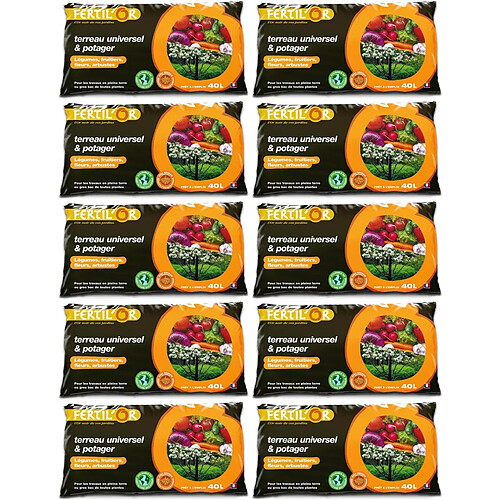 Fertilor Terreau universel et potager pleine terre ou bac 40 litres (Lot de 10) Lot de 10.