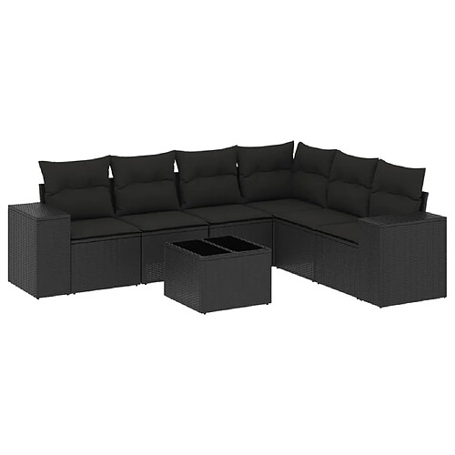 Maison Chic Salon de jardin 7 pcs avec coussins | Ensemble de Table et chaises | Mobilier d'Extérieur noir résine tressée -GKD62609