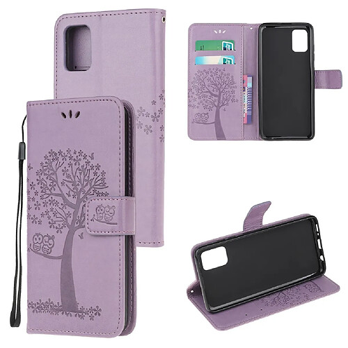 Etui en PU chouette avec support violet clair pour votre Samsung Galaxy A91/S10 Lite/M80s