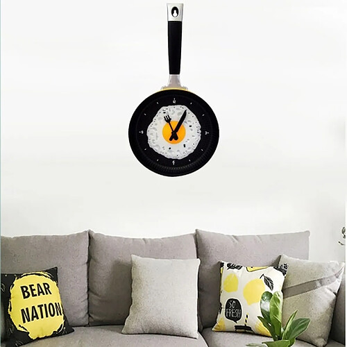 Wewoo Horloge murale décorative en forme de poêle à oeufs au salon créatif jaune