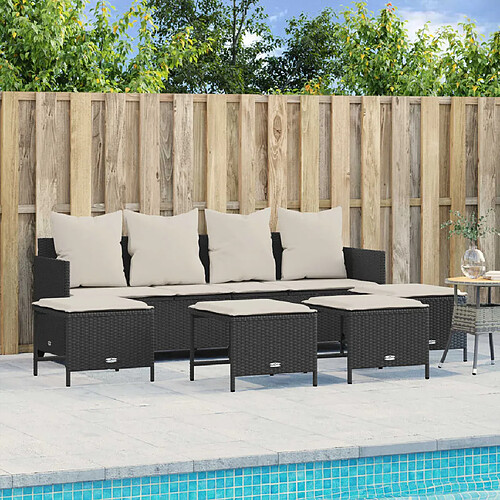 vidaXL Salon de jardin 5 pcs avec coussins noir résine tressée