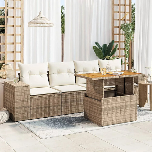 vidaXL Salon de jardin avec coussins 5 pcs beige résine tressée