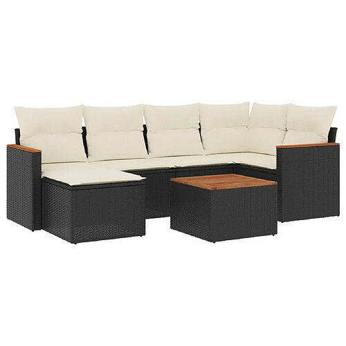 Maison Chic Salon de jardin 7 pcs avec coussins | Ensemble de Table et chaises | Mobilier d'Extérieur noir résine tressée -GKD49198