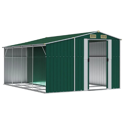 Helloshop26 Abri de jardin cabane cabanon maison de stockage remise extérieur hangar outils robuste 277 x 365,5 x 179 cm acier galvanisé vert 02_0022378