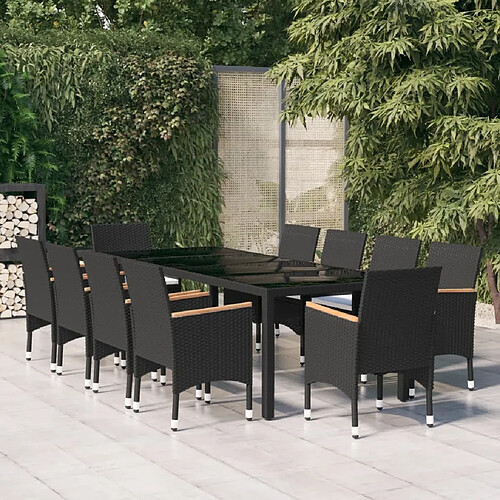 Salle à dîner de jardin 11 pcs,Table et chaise à manger Résine tressée Noir -MN23655