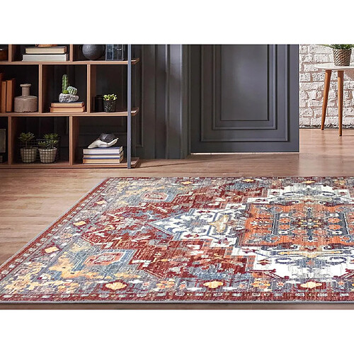 Vente-Unique Tapis oriental vintage - 200 x 290 cm - Rouge et bleu - KALYAN