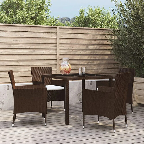 Ensemble à manger de jardin 5 pcs,Table et chaise à dîner marron poly rotin -MN69140