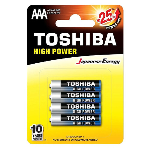 PACK DE 4 PILES AAA TOSHIBA ALCALINE sans mercure LR03 MN2400