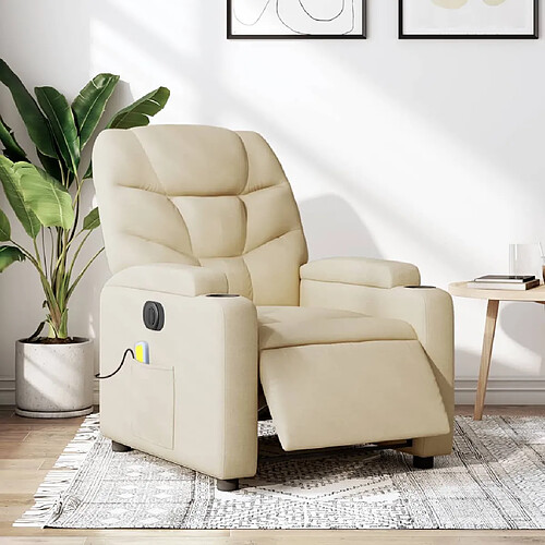 vidaXL Fauteuil inclinable de massage électrique crème tissu