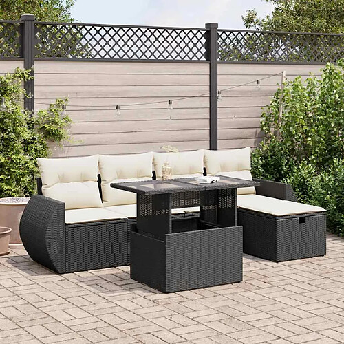 vidaXL Salon de jardin 6 pcs avec coussins noir résine tressée