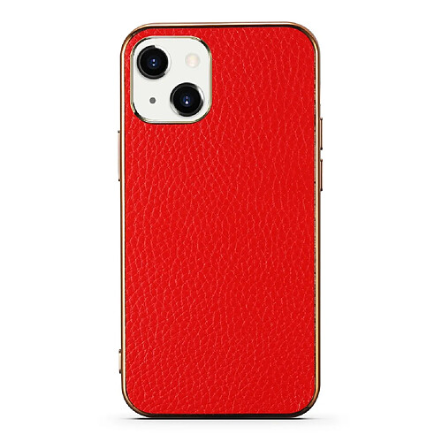 Coque en TPU + cuir véritable électroplaqué, texture litchi rouge pour votre Apple iPhone 13 6.1 pouces