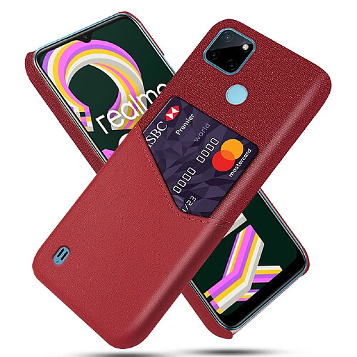 Coque en TPU + PU anti-griffes avec porte-carte, rouge pour votre Realme C21Y/C25Y