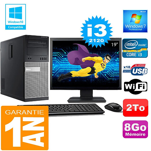 PC Tour DELL 7010 Core I3-2120 Ram 8Go Disque 2 To Wifi W7 Ecran 19" · Occasion