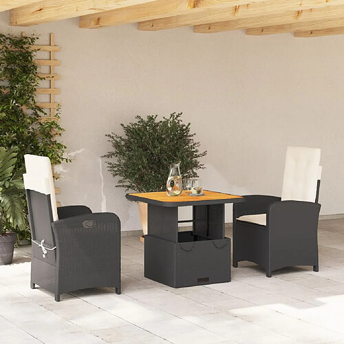 vidaXL Ensemble à manger de jardin avec coussins 3 pcs Noir